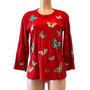 JW-00. Johnny Was Luciana Kimono Sleeve Tee Equestrian Red Small